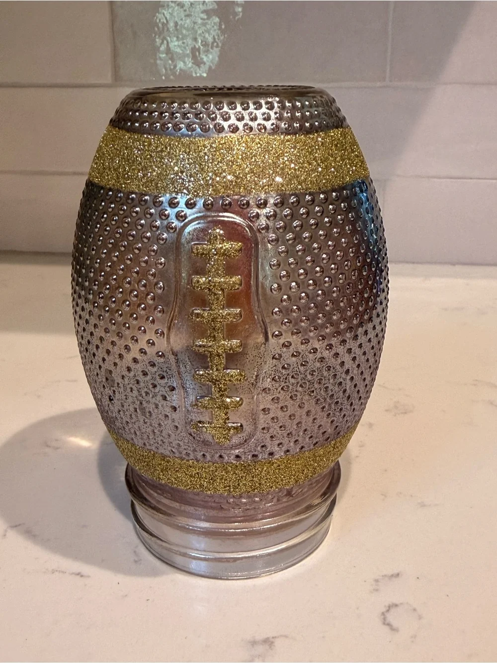 Glitter Football Mason Jar Drinking Glass – 20 oz